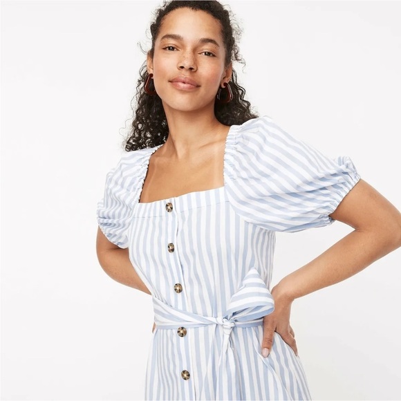 J Crew Cottage White Blue Seascape Stripe Belted Dress in Stripe Sz M NEW - Picture 3 of 12